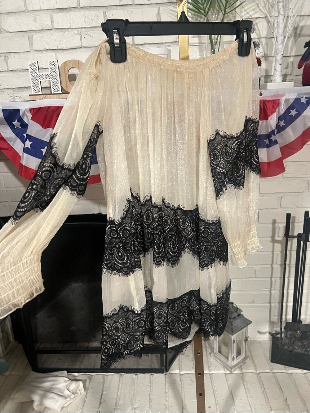 A'Reve Sheer Cream Blouse with Lace Trim